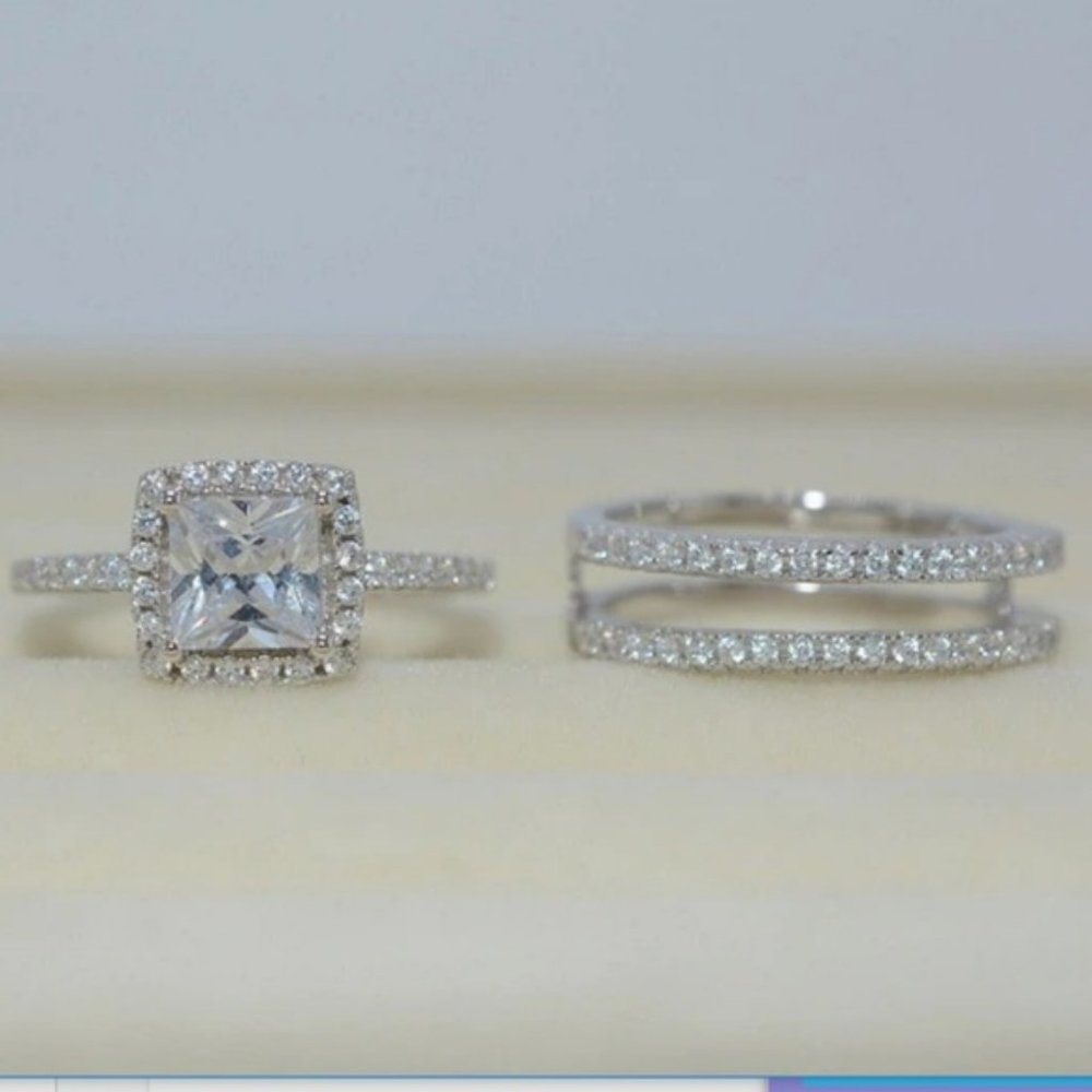 2 Pcs Princess Stackable Engagement Wedding Rings - Picture 4 of 4